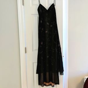BCBG black gauzy sequined long dress size xs